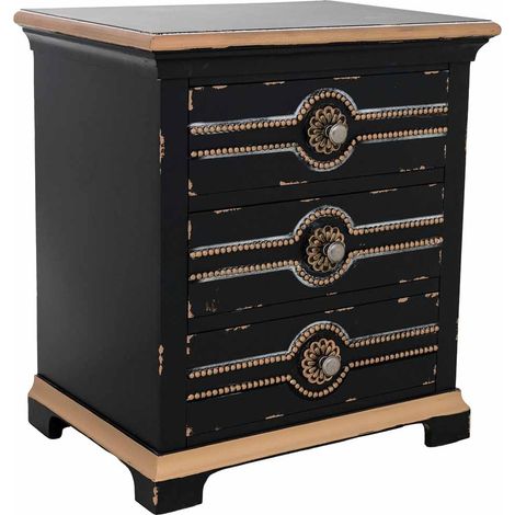 Mesita de noche de madera negra 52x38x59h cm (1/5)