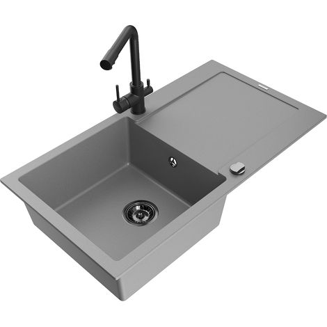 Mexen Leo lavello in granito a 1 vasca con gocciolatoio e rubinetto da cucina Duero, grigio - 6501-71-671600-70-B (1/5)