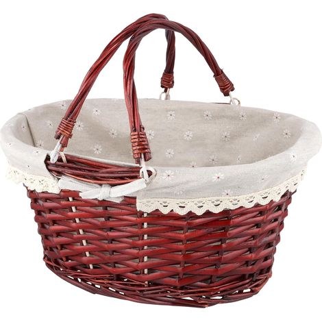 Panier en Osier avec Anse et Doublure - Petit Panier Tissé Main pour Pique-Nique, Rangement, Décoration et Pâques - 36 x 28 x 17 cm (1/5)