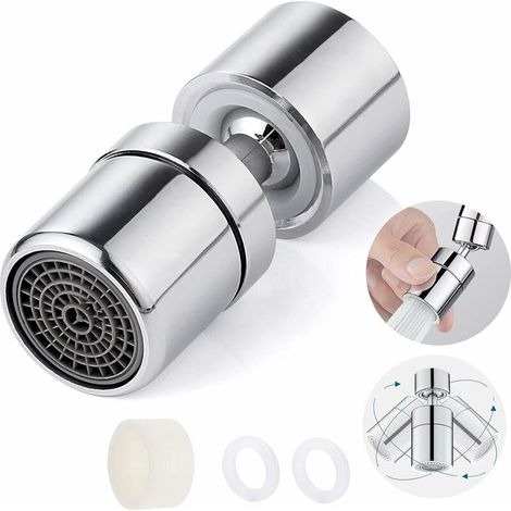 Tigrezy 360° drehbarer Wasserhahn-Luftsprudler, M22/M24 Luftsprudler, Wasserhahn, wassersparende Verlängerung, Wasserhahn-Filterdüse, verstellbarer Küchenarmatur, multifunktionales Sprühgerät, Silber (1/5)