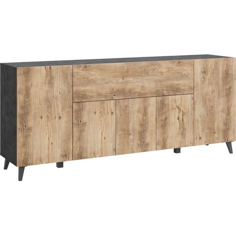 Aparador Levtive 103, Madera gris + Castaña, 76x180cm, Número de puertas: 038cm, Aglomerado laminado