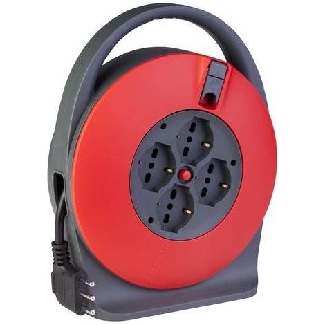 Poly Pool PP2741 Avvolgicavo Elettrico 5m 4 Prese Pluristandard Schuko 16A Disgiuntore Termico colore Rosso e Nero