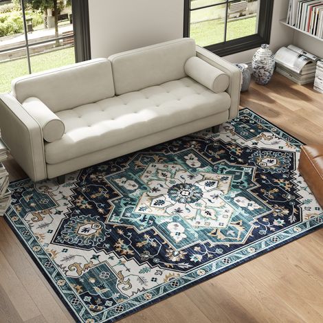 Tapis Boho Antidérapant Lavable Poil Ras Salon Chambre 230x160 cm Multicolore (1/5)