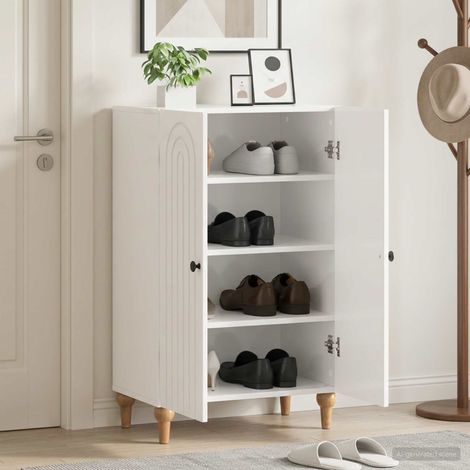 Cabinet à chaussures ALKMAAR 59,5 x 39,5 x 90 cm Blanc brillant (1/5)
