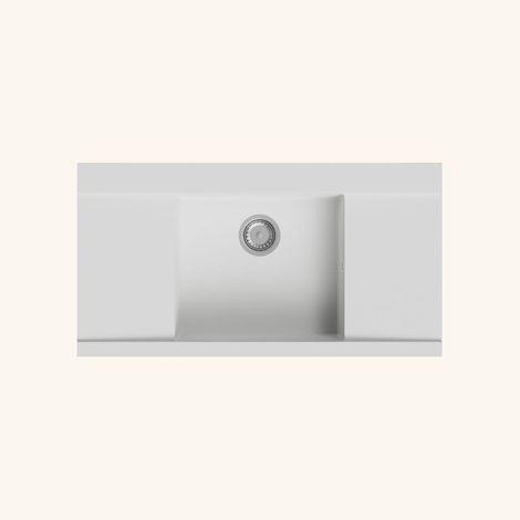 Kümbad – Évier granit blanc 1 bac – Double égouttoir à encastrer – Longueur 960mm – Largeur 510mm – Trop plein inclus