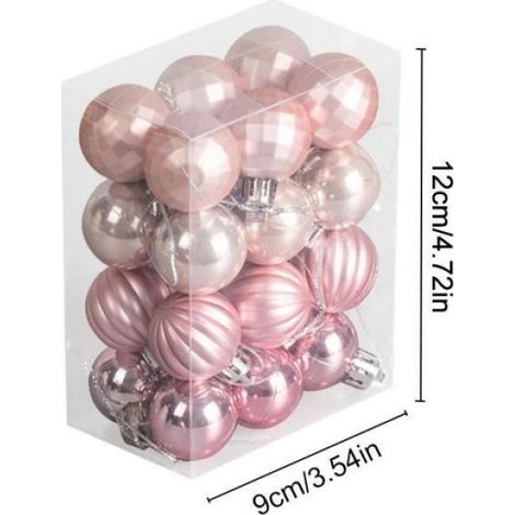 Kentop Boules de Noël Rose Petit 24PCS 3cm Plastique Déco de à Suspendre de Sapin Briller Givré Diamant Texture Décoration de Noël (1/4)