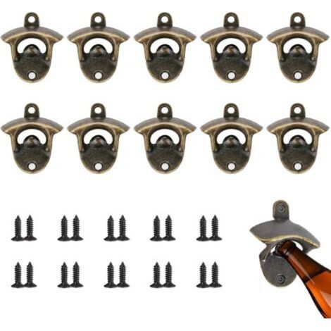 Apribottiglie da parete in bronzo, composto da 10 pezzi – montaggio a parete con viti, multifunzionale per bar, ristoranti e cucine