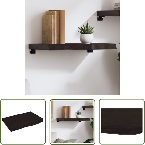 The Living Store Étagère murale marron foncé bois chêne massif traité - Étagère Murale - Étagère Rustique - Étagère En Chêne - Rangement Mural - Décoration Murale (1/5)