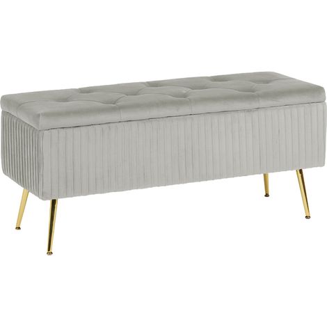 Panca Imbottita Divanetto In Velluto Contenitore Pouf Grande XXL PortaOggetti Panca Sgabello A Pie Di Letto Con Gambe In Metallo Dorato Cassapanca Ingresso Legno Massello Panchina - Grigio