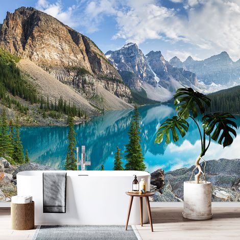Papier peint panoramique - Rivière Montagnes - 130 cm x 87 cm (1/4)