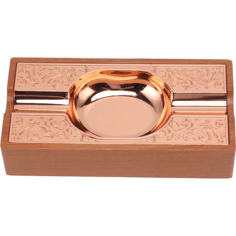 Cendrier à cigares lumineux de luxe vintage portable en bois massif et métal, décoration pour patio ou maison en cuivre (1/5)