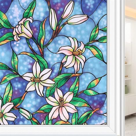 Film pour vitres - Sticker orchidée - Film vitrail - Film floral - Film occultant - Film statique - Multicolore - PVC - 45×100cm (1/5)