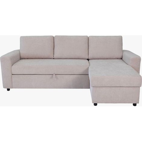 CELIA Canapé d'angle convertible et réversible avec coffre en tissu beige (1/5)