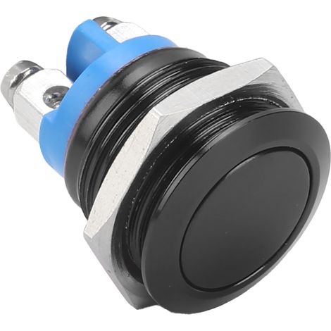 Interrupteur Bouton Poussoir Inox 16mm Tête Plate Étanche IP67 Auto-Rétablissement 220V AC Noir