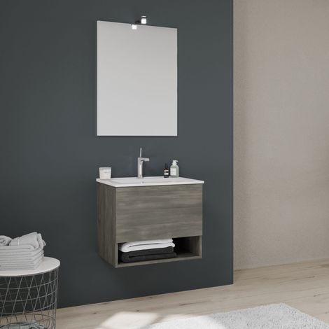 Badmöbel Hängend 60Cm, Schublade+Offenes Fach Dunkelgrau Venezia