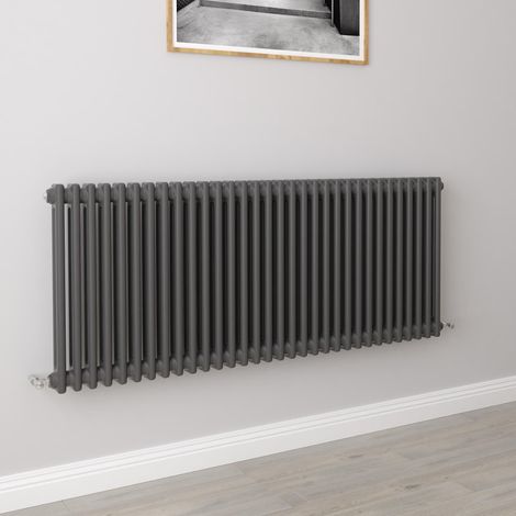 AICA Traditional Radiator Central Heating Cast Iron Style 2 Column Horizontal 600x1460mm Anthracite