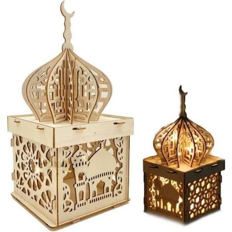 Lampe Decorative Ramadan - Bois Naturel - Design Aïd El Fitr - Pour Cuisine Salon Chambre - 1 Piece (1/5)