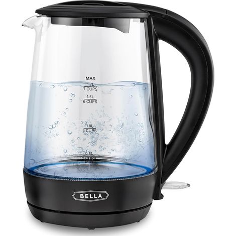 Bouilloire électrique, 1,7 l - Bouilloire en verre portable et sans fil avec éclairage LED changeant de couleur, fonction d’arrêt automatique et protection contre l’ébullition à sec, noir (1/5)