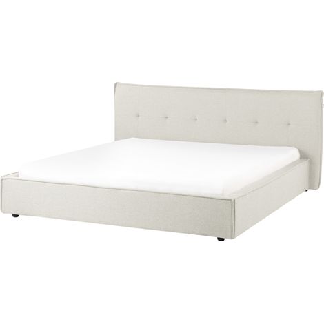 Cama con somier tapicería de tela patas negras con cabecero y somier dormitorio blanco crema 180 x 200 cm Lestre (1/5)