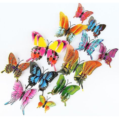 Lot de 12 autocollants papillons 3D double couche, décoratifs et créatifs pour réfrigérateur (Fengweidie). (1/5)