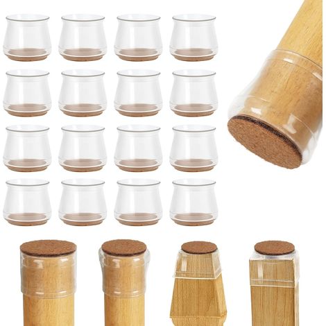 Lot de 16 tapis de protection transparents améliorés pour meubles (diamètre adapté : 3-4,5 cm) pour sols en bois, protège-pieds de chaises avec feutre, prévient les rayures sur les sols en bois