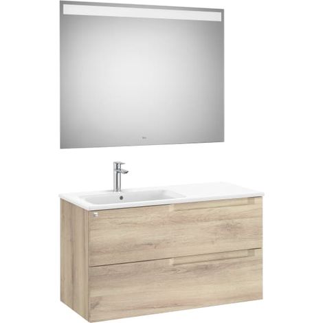 MUEBLE LAVABO IZQUIERDA 1000MM ALEYDA 2 CAJONES + ESPEJO BEIGE MADERA