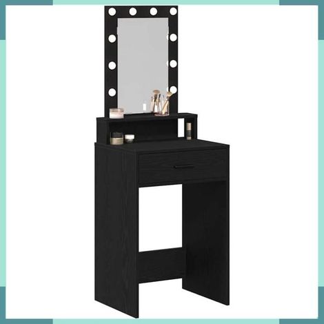 Table de toilette - 865155 - Noir mat - Bois d'ingénierie - Miroir éclairé USB avec tiroir (1/5)