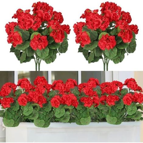 Fleurs Artificielles - Géranium - Soie de qualité - Résistantes aux UV - 36 cm
