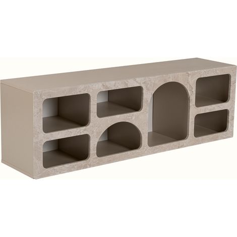 Mobilier Deco – Meuble TV 160 cm 7 niches en bois mélaminé beige – Design chic et moderne – Rangement pratique pour salon