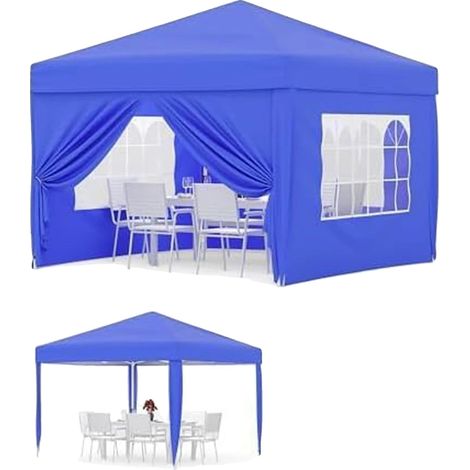 Gazebo, Auvent Imperméable, Hauteur Réglable, bleu (1/2)