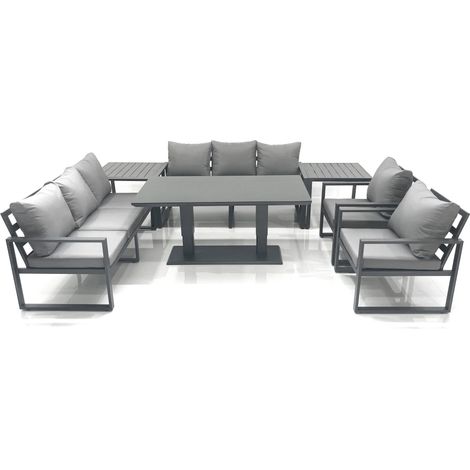 Fimous Garden Sofa Set Aluminium Furniture Rising Dining Tabe Set with 2 Chair 2 Side Tables Dark Grey (1/5)