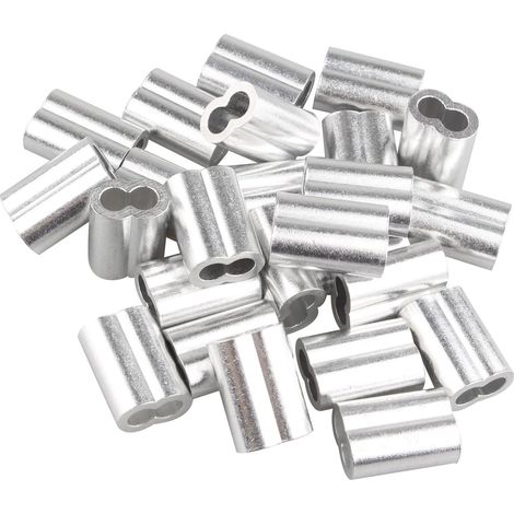 Confezione da 25 pinze a crimpare in alluminio con doppie punte/fori per cavi da 5 mm, colore argento. (1/5)