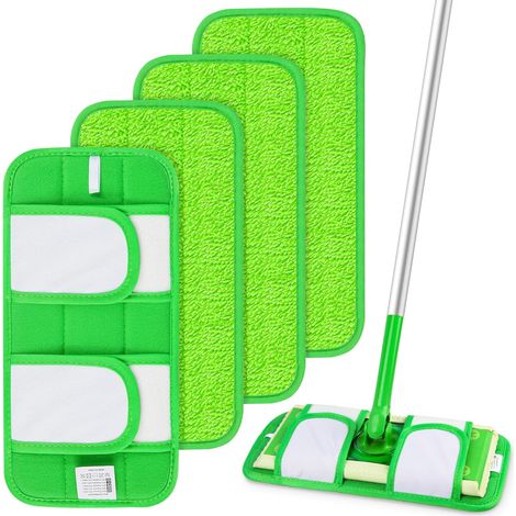 4 Stück Mop Microfaser Reinigung Pads für Swiffer Bodenwischer Wet & Dry Starter-Kit, Wiederverwendbar Mop Pads für Swiffer Wet, Wischmopp-Reinigungskissen Bezug Ersatzbezug Wischbezug Reinigungs Pads (1/5)