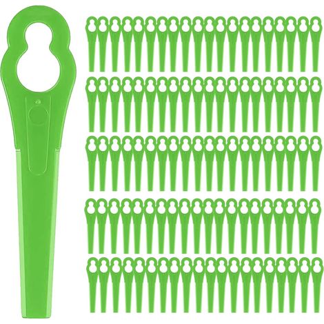 Lot 100 lames tondeuse plastique – vert – remplacement – jardin / pelouse – coupe‑bordures (1/5)