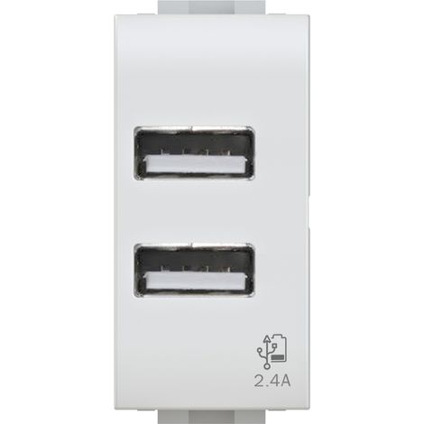 Modulo doppia presa USB 2.0 tipo A, 5Vdc 2,4A, serie U, bianco, compatibile con serie BTicino Living Light - 4Box USB 2.4 4B.N.USB.24 (1/4)