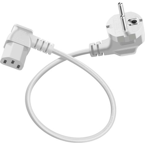 Cable Alimentation Coudé à 90° C13 Câble IEC Contact de Protection de Câble Type F (CEE 7/4) vers Prise C13, pour Ordinateur, TV, Moniteur, écran, Projecteur, Etc (Blanc, 0.5m) (1/5)