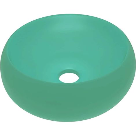 Lavabo vasque à poser ronde pour salle de bain en céramique vert clair mat 40 x 15 cm (1/5)