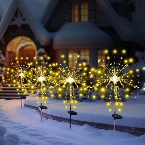 4er Set Solar Feuerwerkslichter 120 LEDs für den Außenbereich 8 Modi Wasserdichte Gartenbeleuchtung für Wege, Beete, Töpfe, Balkone, Terrassen un (1/5)