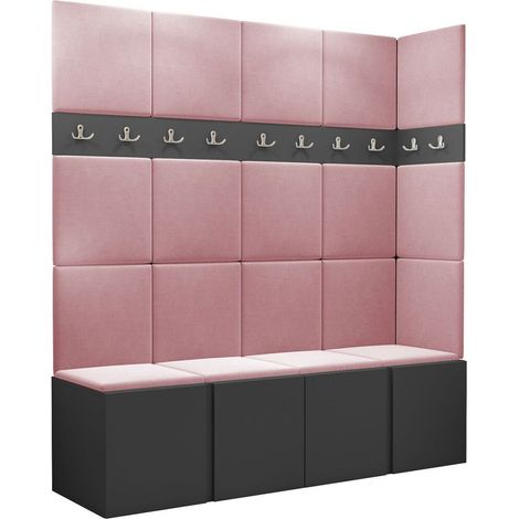 Meuble d'entrée Pinis II, Graphite, 186x168x46cm, Stratifié, Tissu, À poser, Murale