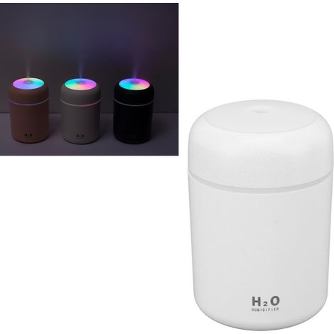 Humidificateur de voiture miniature silencieux à sept couleurs, remplissant l'eau, avec embout à brancher. Blanc. (1/5)