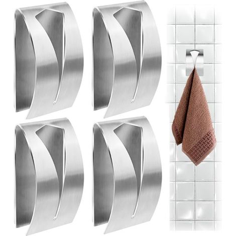 4 Pièces Support Torchon Cuisine, Porte-torchons en Acier Inoxydable, Porte Serviettes Torchon Adhésif, Attache Torchon Mural Patère, Torchons Autocollante Crochet Serviette Métal, pour Cuisine, Bain (1/5)