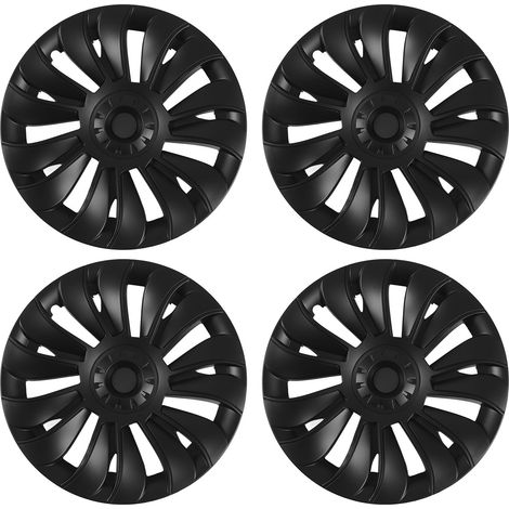 4 enjoliveurs de roue 19 pouces style tourbillon 14 branches, jantes de remplacement pour Tesla Model Y 2020-2023, noir mat (1/5)