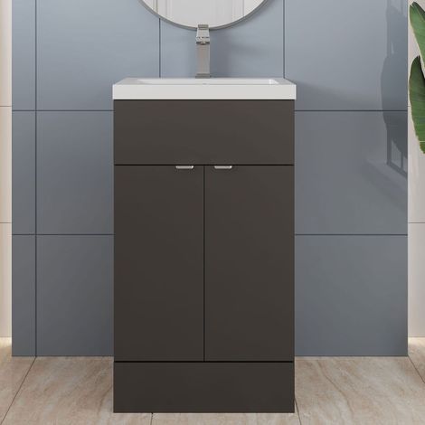 Hudson Reed Fusion Floor Standing Vanity Unit with Basin 500mm Wide - Gloss Grey (1/5)