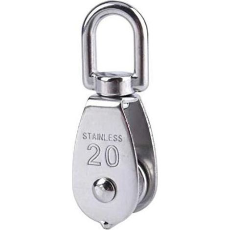 Poulie simple M20en acier inoxydable, poulie pivotante, charge de 75kg pour corde de levage - argent