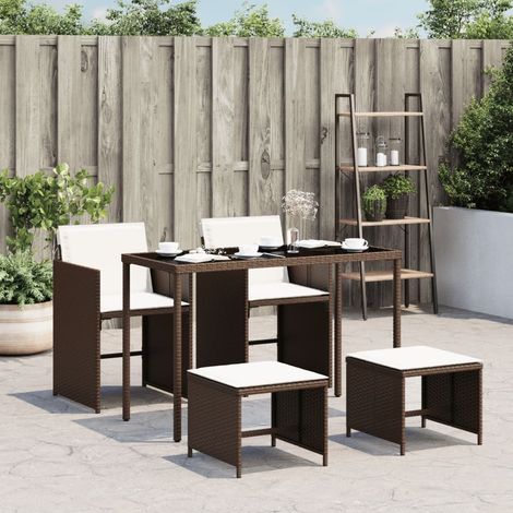 Set comedor de jardín 5 piezas y cojines ratán sintético marrón vidaXL (1/5)