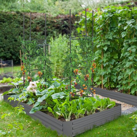 Carré potager jardinière rectangulaire en métal avec tuteurs pour tomates et plantes grimpantes 180 x 90 x 29.5 cm