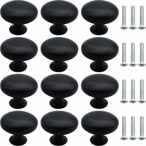 royaluxe - 12 Pièces Tiroir de Porte Poignée Métal Massif Bouton de Meubles avec Vis Tiroir Ouverture Boutons pour Placard Amoire Cuisine Boîte à Chaussures Mettre la Table Garde-Robe Noir (1/5)