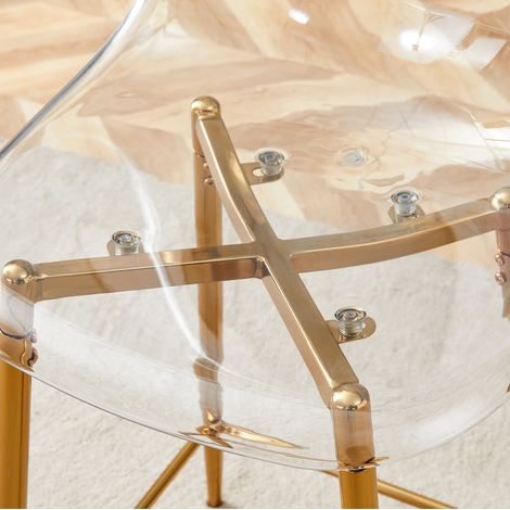 MEUBLIV Pack de 2 taburetes de bar transparentes con estructura metálica dorada (1/5)