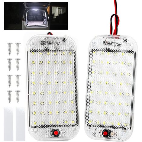 LED-Innenraumbeleuchtung für Autos, 2er-Pack mit je 48 LEDs, 12–85 V, Schalter für die Innenbeleuchtung, universelle weiße LED-Beleuchtung für Pkw, Wohnmobile, Lkw und Transporter (1/5)