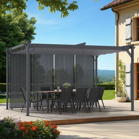 Pérgola edición coleccionista lamas verticales techo escamoteable 3x4 M 4 secciones modular gris antracita